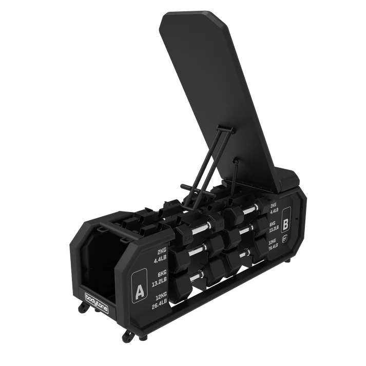 Probox + mancuernas contiene 6 pares de mancuernas de: 2, 4, 6, 8, 10, 12 kg